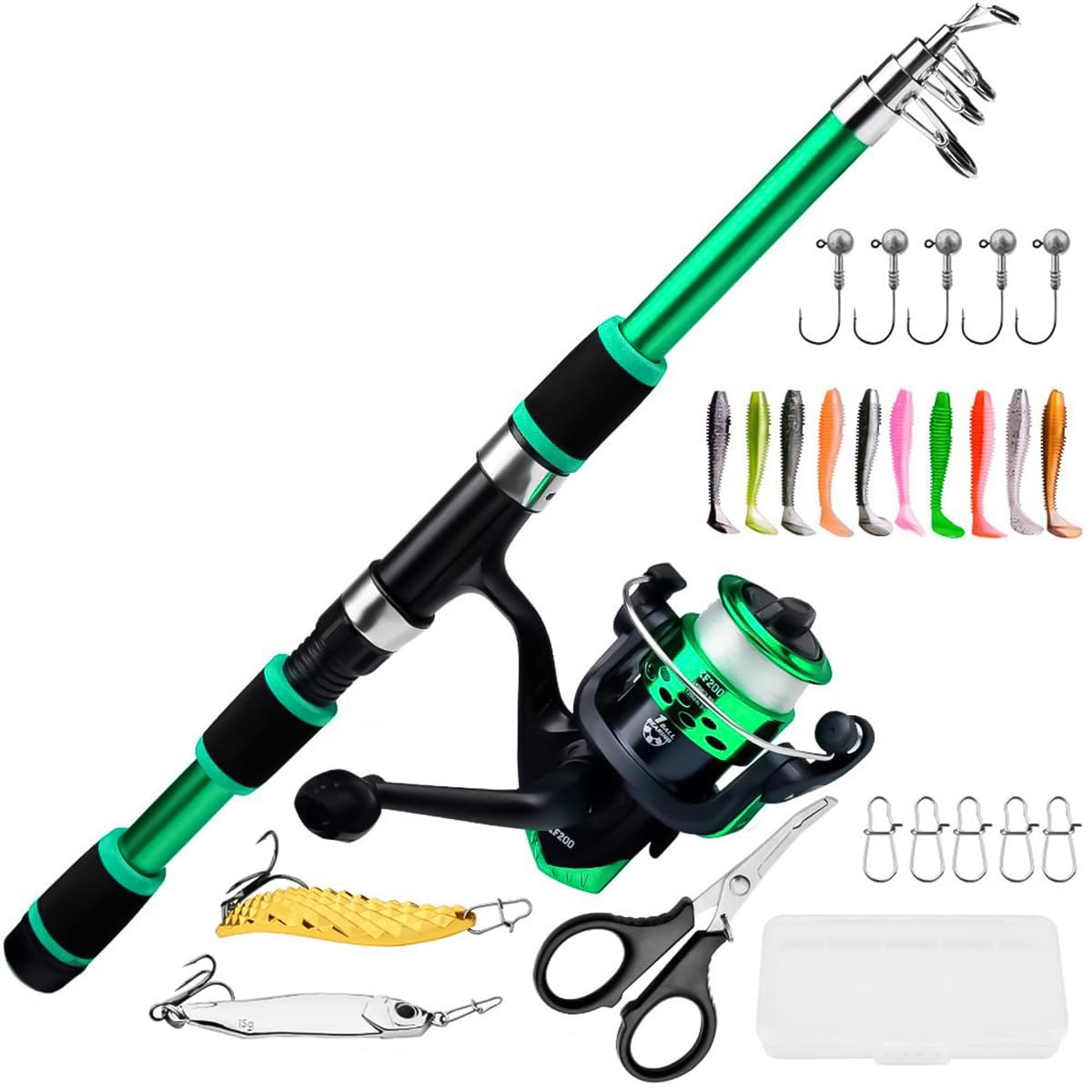 Proberos 1.8M Telescopic Fishing Rod, Fishing Rod and Reel Combo, Spinning Fishing Rod Bait Kit with Lifelike Artificial Hooks Fishing Lures, Suitable for sea fishing Proberos 1.8M Telescopic Fishing Rod, Fishing Rod and Reel Combo, Spinning Fishing Rod Bait Kit with Lifelike Artificial Hooks Fishing Lures, Suitable for sea fishing
